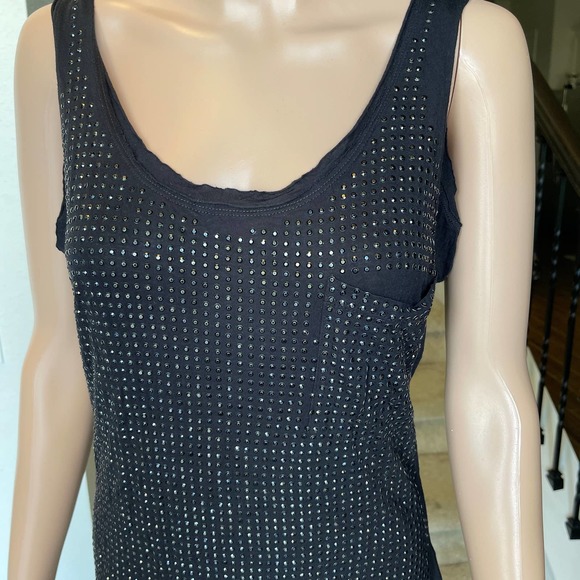Guess Jeans Black Tank Top embellished Eomen Sz L slightly used - Picture 2 of 9
